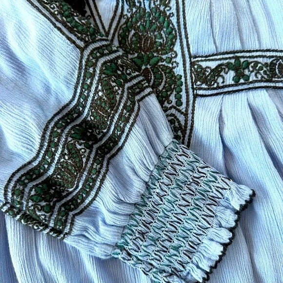 Free People Wind Willow Embroidered V-Neck Mini Dress in Blue - Picture 8 of 10